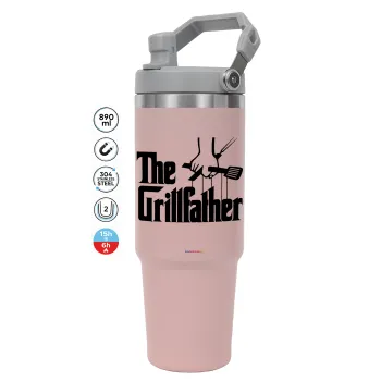 The Grill Father, Pink color, 890ml (30oz) stainless Steel Tumbler with Handle