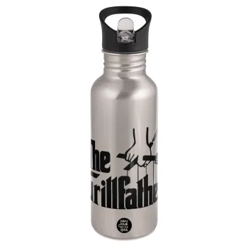 The Grill Father, Water bottle Silver with straw, stainless steel 600ml