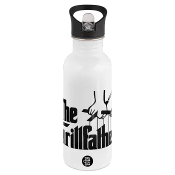 The Grill Father, White water bottle with straw, stainless steel 600ml