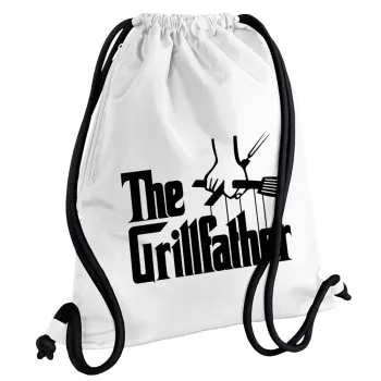The Grill Father, Τσάντα πλάτης πουγκί GYMBAG λευκή, με τσέπη (40x48cm) & χονδρά κορδόνια