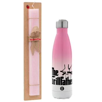 The Grill Father, Easter Set, Metallic pink/white (Stainless steel) thermos, double-walled, 500ml & aromatic flat Easter candle (30cm) (PINK)