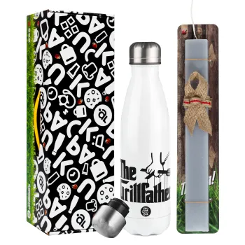 The Grill Father, Πασχαλινή Λαμπάδα με μεταλλικό παγούρι θερμός λευκός (500ml) & λαμπάδα αρωματική πλακέ (30cm) (ΓΚΡΙ)