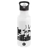 White water bottle with straw, stainless steel 600ml