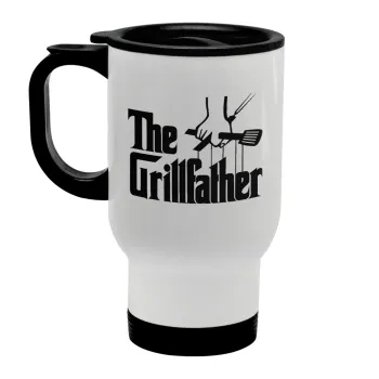 The Grill Father, Κούπα ταξιδιού ανοξείδωτη με καπάκι, διπλού τοιχώματος (θερμό) λευκή 450ml