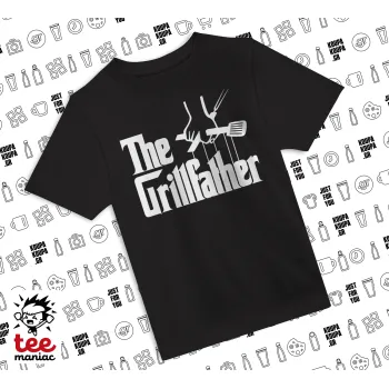 The Grill Father, Άνετο παιδικό T-Shirt ΜΑΥΡΟ από 100% βαμβάκι, για κάθε μέρα. Vegan & OEKO-TEX πιστοποιημένο.