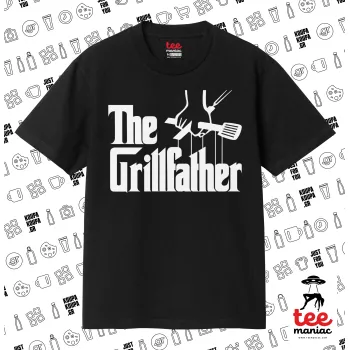 The Grill Father, Κλασικό T-Shirt, διπλής ραφής, χωρίς πλευρικές ραφές ΜΑΥΡΟ από 100% βαμβάκι. Vegan & OEKO-TEX πιστοποιημένο.