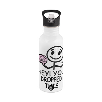 Hey! You dropped this, White water bottle with straw, stainless steel 600ml