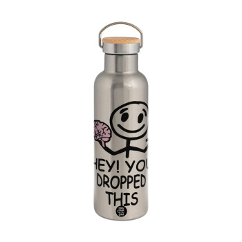 Hey! You dropped this, Stainless steel Silver with wooden lid (bamboo), double wall, 750ml