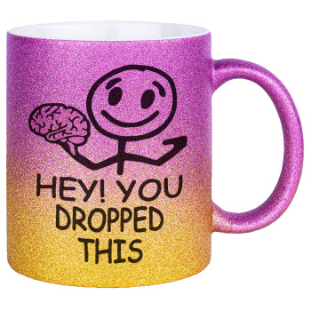 Hey! You dropped this, Κούπα Χρυσή/Ροζ Glitter, κεραμική, 330ml