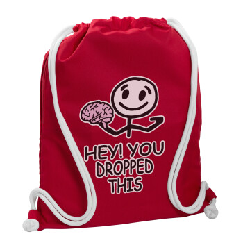 Hey! You dropped this, Τσάντα πλάτης πουγκί GYMBAG Κόκκινη, με τσέπη (40x48cm) & χονδρά κορδόνια