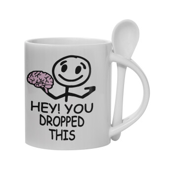 Hey! You dropped this, Ceramic coffee mug with Spoon, 330ml (1pcs)