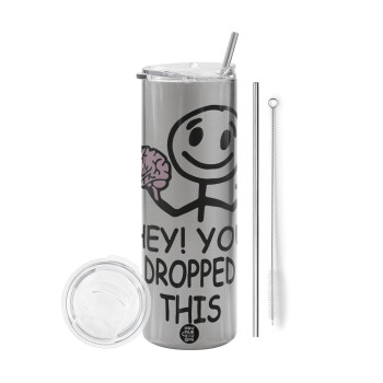 Hey! You dropped this, Eco friendly stainless steel Silver tumbler 600ml, with metal straw & cleaning brush