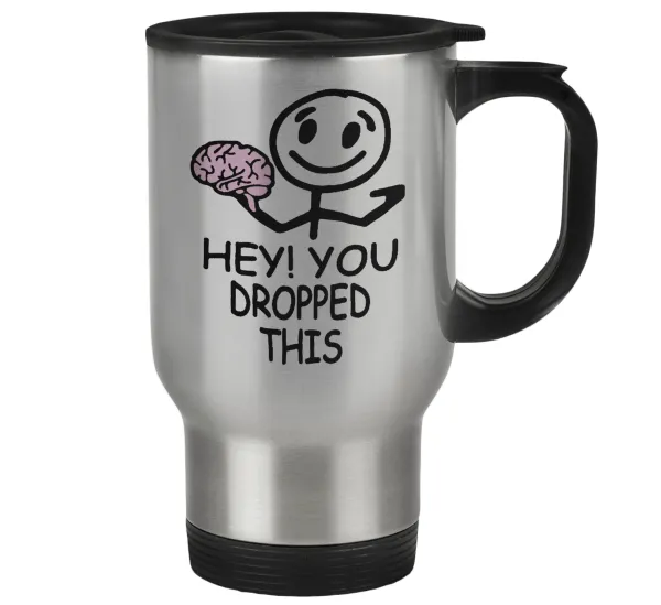 Hey! You dropped this — Stainless steel travel mug with lid, double wall 450ml