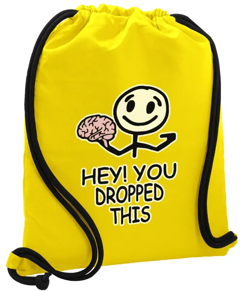 Hey! You dropped this — Τσάντα πλάτης πουγκί GYMBAG Κίτρινη, με τσέπη (40x48cm) & χονδρά κορδόνια