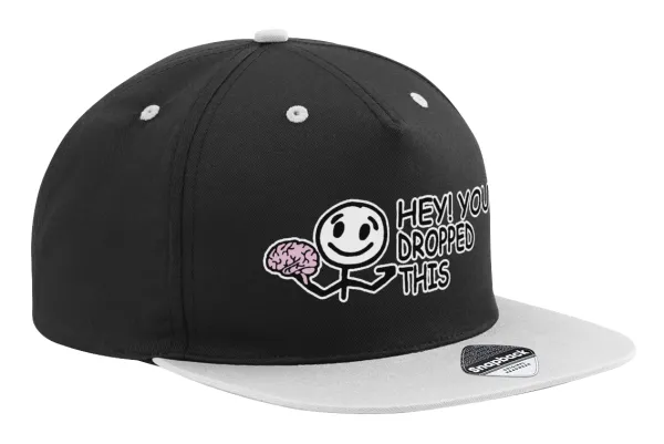 Hey! You dropped this — Adult Flat Snapback Hat Black/Grey, (100% COTTON TWILL, ADULT, UNISEX, ONE SIZE)