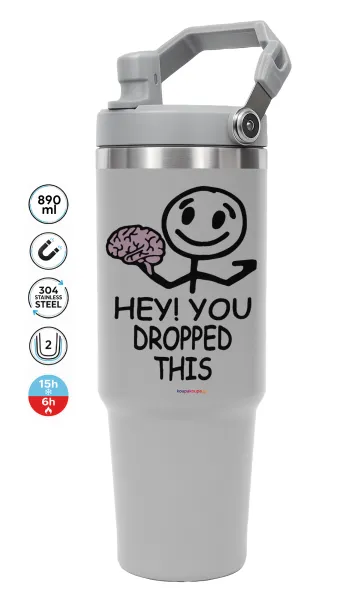 Hey! You dropped this — ΓΚΡΙ Travel Tumbler Θερμός με χερούλι και καλαμάκι 890ml