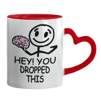 Hey! You dropped this, Κούπα καρδιά χερούλι κόκκινη, κεραμική, 330ml