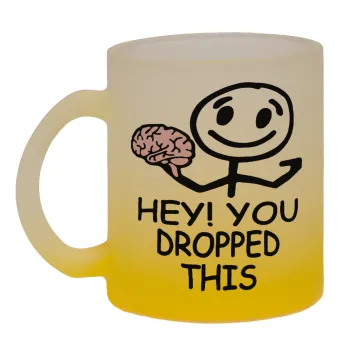 Hey! You dropped this, Κούπα γυάλινη δίχρωμη με βάση το κίτρινο ματ, 330ml