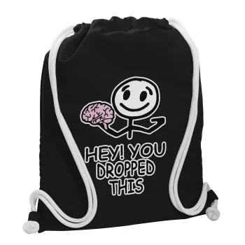 Hey! You dropped this, Backpack pouch GYMBAG Black, with pocket (40x48cm) & thick white cords
