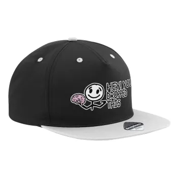 Hey! You dropped this, Adult Flat Snapback Hat Black/Grey, (100% COTTON TWILL, ADULT, UNISEX, ONE SIZE)