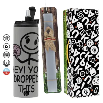 Hey! You dropped this, Πασχαλινή Λαμπάδα με Travel Tumbler θερμό (600ml, BPA free) & κερί αρωματικό πλακέ (30cm) (ΓΚΡΙ)