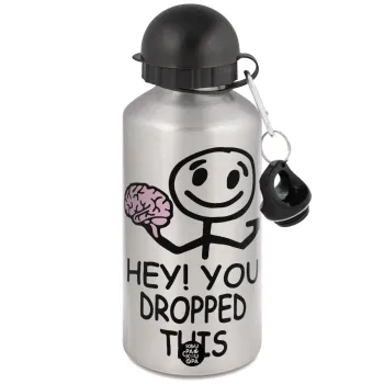 Hey! You dropped this, Μεταλλικό παγούρι νερού, Ασημένιο, αλουμινίου 500ml