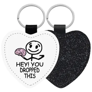 Hey! You dropped this, Μπρελόκ PU δερμάτινο glitter καρδιά ΜΑΥΡΟ