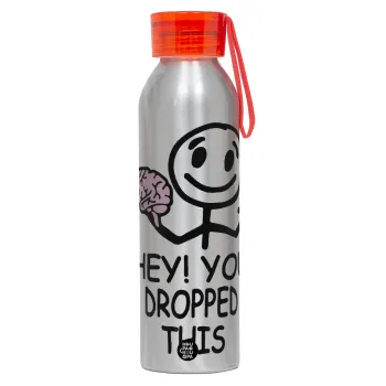 Hey! You dropped this, Aluminum Sports Bottle 650ml – Silver with Red Cap and Silicone Strap