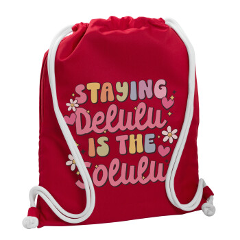 Delulu, Τσάντα πλάτης πουγκί GYMBAG Κόκκινη, με τσέπη (40x48cm) & χονδρά κορδόνια