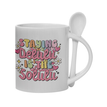 Delulu, Ceramic coffee mug with Spoon, 330ml (1pcs)
