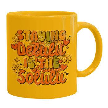 Delulu, Ceramic coffee mug yellow, 330ml (1pcs)