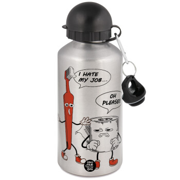 I hate my job, Metallic water jug, Silver, aluminum 500ml