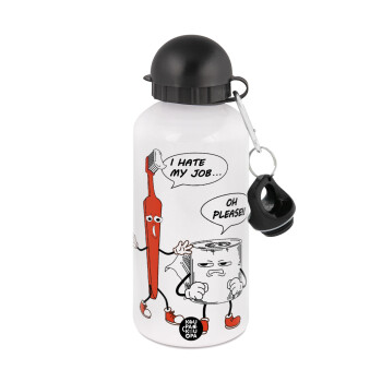 I hate my job, Metal water bottle, White, aluminum 500ml