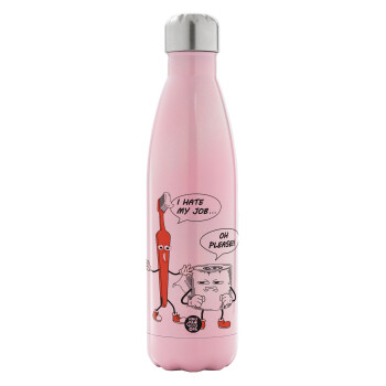 I hate my job, Metal mug thermos Pink Iridiscent (Stainless steel), double wall, 500ml