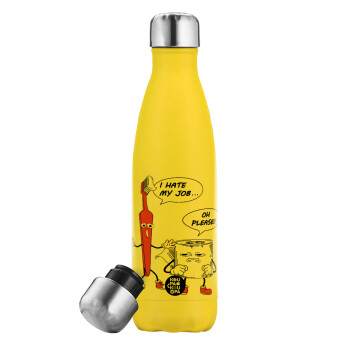 I hate my job, Yellow Stainless Steel Metallic Thermos, double-walled, 500ml