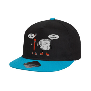 I hate my job, Καπέλο παιδικό Flat Snapback, Μαύρο/Μπλε (100% ΒΑΜΒΑΚΕΡΟ, ΠΑΙΔΙΚΟ, UNISEX, ONE SIZE)