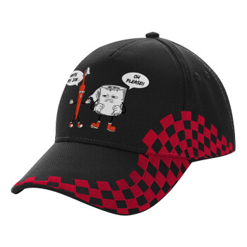 I hate my job, Καπέλο Ενηλίκων Ultimate ΜΑΥΡΟ/ΚΟΚΚΙΝΟ RACING, (100% ΒΑΜΒΑΚΕΡΟ DRILL, ΕΝΗΛΙΚΩΝ, UNISEX, ONE SIZE)