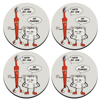 I hate my job, SET of 4 round wooden coasters (9cm)