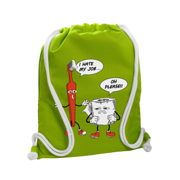 I hate my job, Backpack bag GYMBAG LIME GREEN, with pocket (40x48cm) & thick cords
