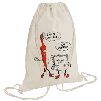 I hate my job, Backpack bag GYMBAG natural (28x40cm)
