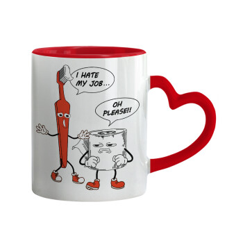 I hate my job, Mug heart red handle, ceramic, 330ml