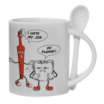 I hate my job, Ceramic coffee mug with Spoon, 330ml (1pcs)