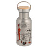 Stainless steel metallic thermos flask, silver with a bamboo lid, double-walled, 350ml.