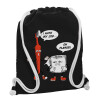 Backpack pouch GYMBAG Black, with pocket (40x48cm) & thick white cords