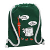Backpack pouch GYMBAG BOTTLE GREEN, with pocket (40x48cm) & thick white cords