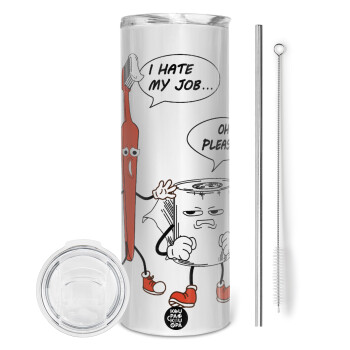 I hate my job, Eco friendly stainless steel tumbler 600ml, with metal straw & cleaning brush