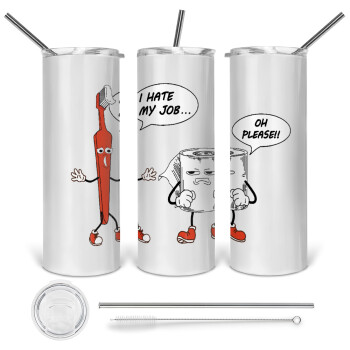 I hate my job, 360 Eco friendly stainless steel tumbler 600ml, with metal straw & cleaning brush
