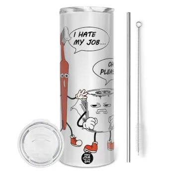 I hate my job, Tumbler stainless steel 600ml, with metal straw & cleaning brush