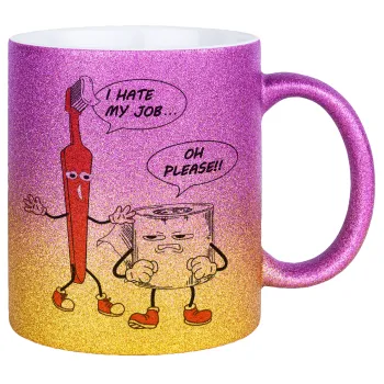 I hate my job, Κούπα Χρυσή/Ροζ Glitter, κεραμική, 330ml