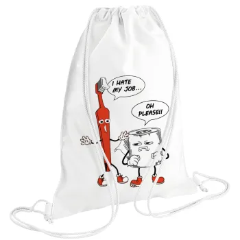 I hate my job, Backpack pouch GYMBAG white (28x40cm)